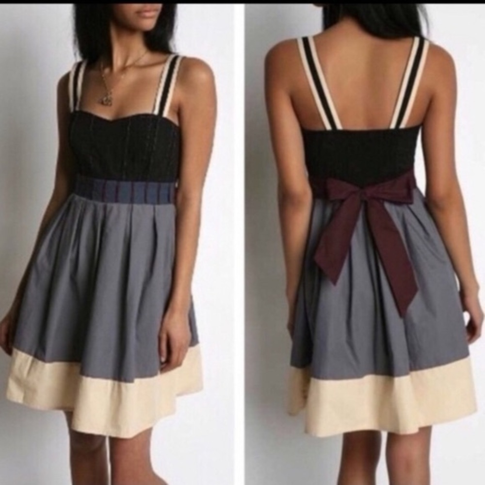 Silence + Noise Black‎ and Gray Mini Dress with Cream Hem